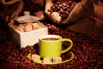 coffee cup and coffee beans