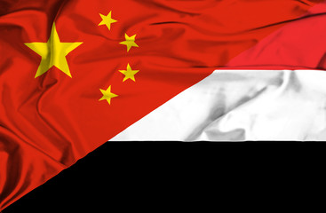 Waving flag of Yemen and China