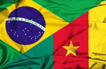 Waving flag of Cameroon and Brazil