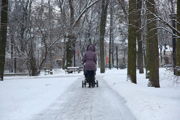Fototapeta na wymiar The Woman walking with buggy