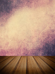 Retro grunge texture background with wooden floor platform foreg