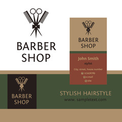 Vector heraldic logo for a hairdressing salon. Business card and