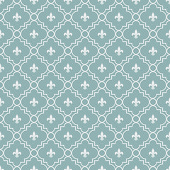 Teal and White Fleur-De-Lis Pattern Textured Fabric Background © Karen Roach