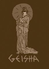 Fototapeta na wymiar Vintage geisha with umbrella