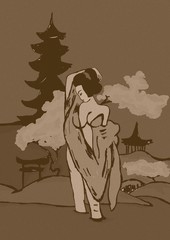 Obraz premium Vintage geisha doing bath