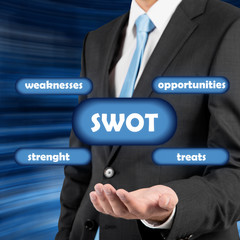 man holding swot symbol