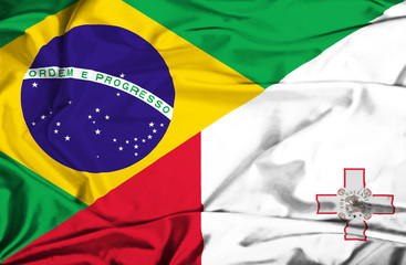 Waving flag of Malta and Brazil