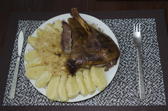 Pork, dumplings, cabbage