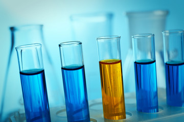 Test-tubes with color fluid, close-up