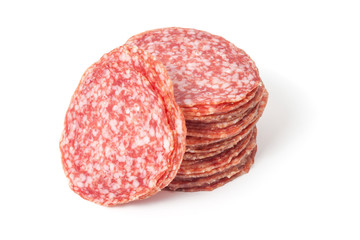 slices salami isolated on a white
