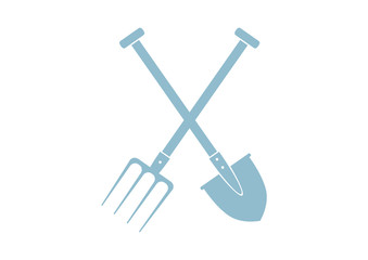 Spade and pitchfork on white background