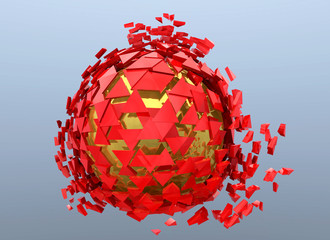 Red Sphere Shattered Abstract 3d isolated on background