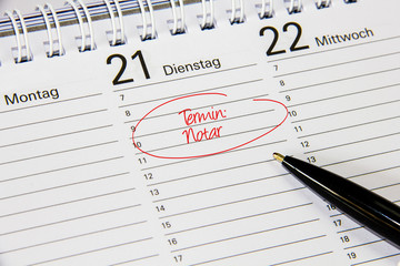 Kalender mit Notiz Notar
