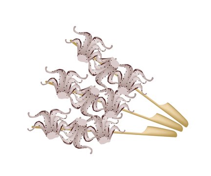 grilled octopus skewers, light purple, white background clip art preview