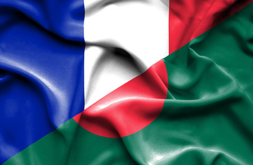 Obraz premium Waving flag of Bangladesh and France