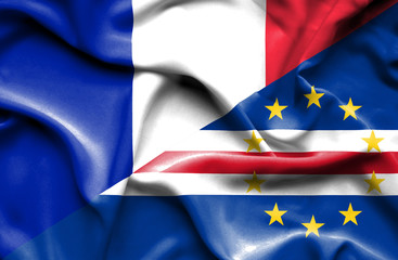 Waving flag of Cape Verde and France