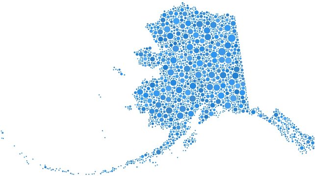 Map of Alaska - USA - in a mosaic of blue circles