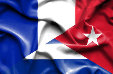 Waving flag of Cuba and France