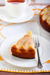Slice of pear topped cake