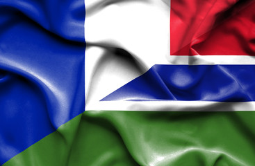 Waving flag of Gambia and France