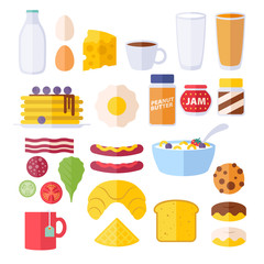 Set of colorful breakfast icons.