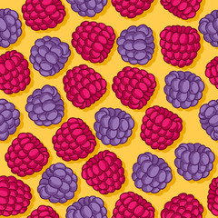 Raspberries and blackberries seamless pattern.