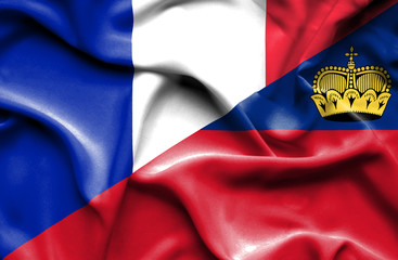 Waving flag of Lichtenstein and France