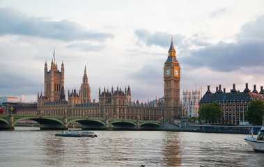 Fototapeta premium LONDON, UK - July 21, 2014: Big Ben and houses of Parliament 