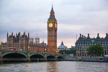 Fototapeta na wymiar LONDON, UK - July 21, 2014: Big Ben and houses of Parliament 