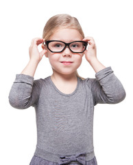 Beautiful little girl in glasses isolated