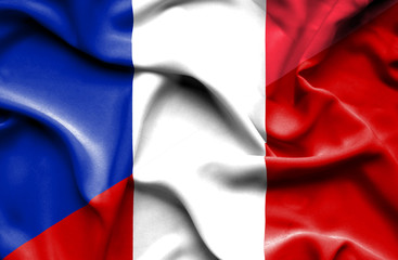 Waving flag of Peru and France