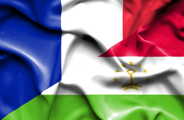 Waving flag of Tajikistan and France