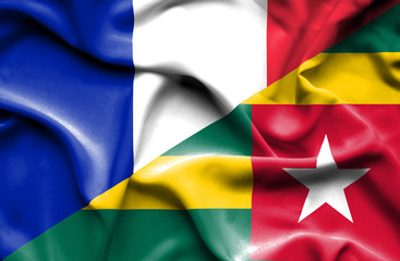 Waving flag of Togo and France