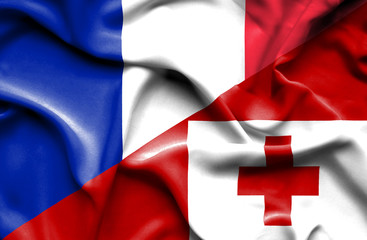 Waving flag of Tonga and France