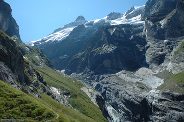 Valley and glacier nearby Grindelwald in Alps in Switzerland