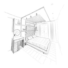 Bedroom interior sketch.