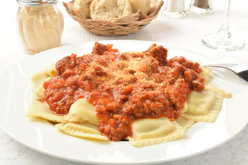 Closeup of beef ravioli