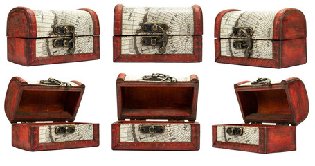 Set with vintage box isolated on a white