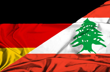 Waving flag of Lebanon and Germany