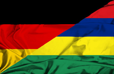 Waving flag of Mauritius and Germany