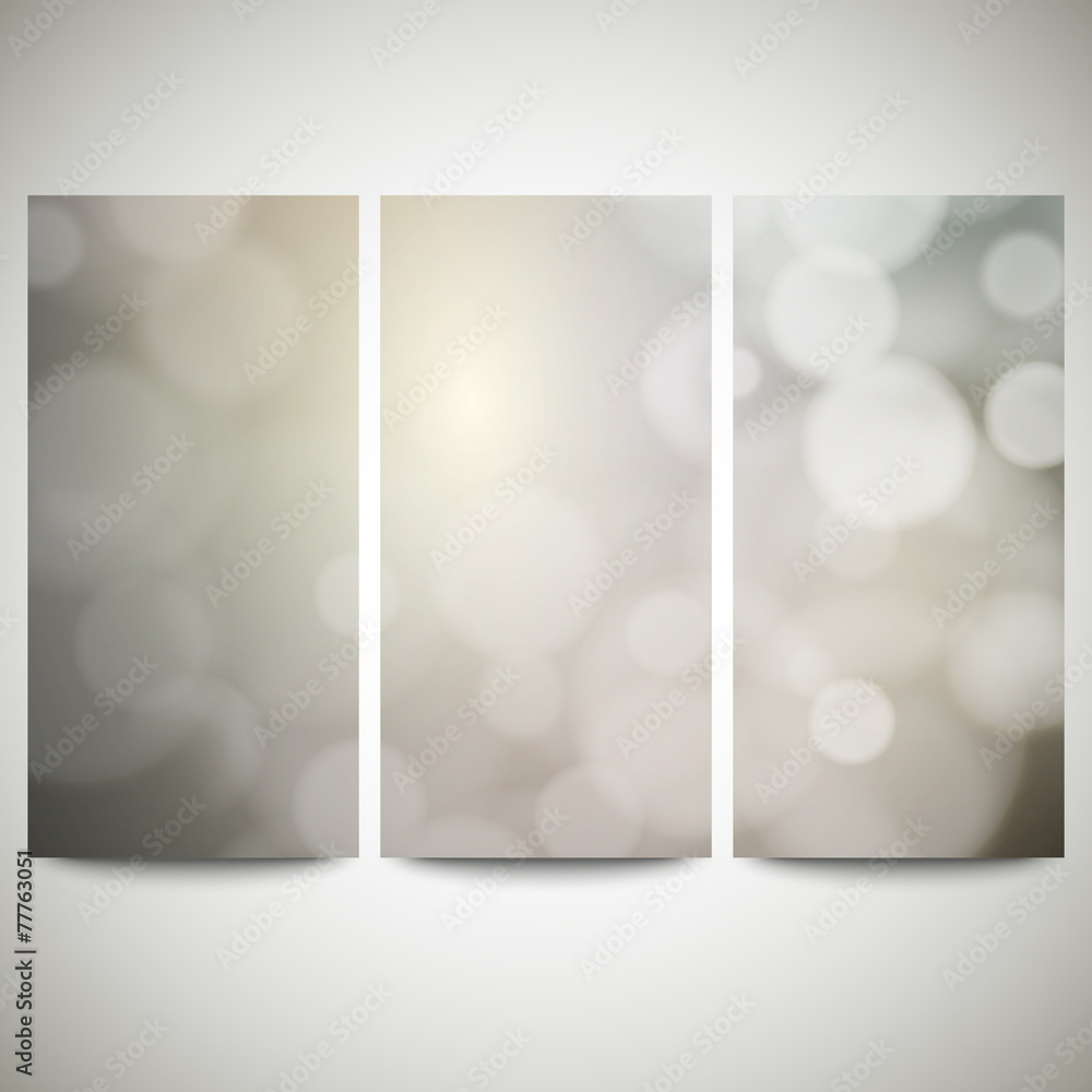 Poster blurry backgrounds set with bokeh effect. abstract banners set