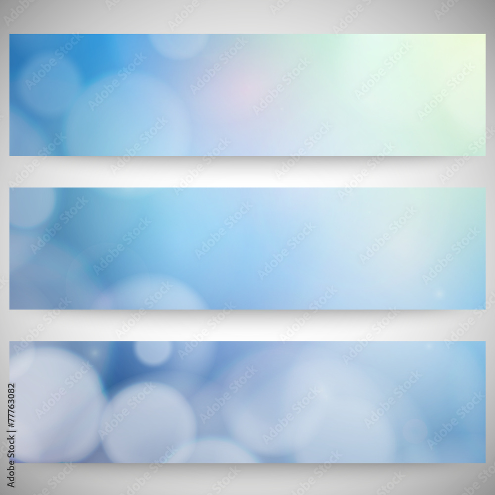 Poster blurry backgrounds set with bokeh effect. abstract banners set