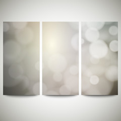 Blurry backgrounds set with bokeh effect. Abstract banners set