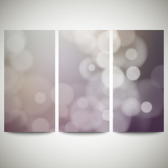 Blurry backgrounds set with bokeh effect. Abstract banners set