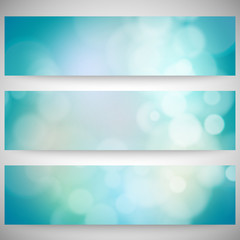 Blurry backgrounds set with bokeh effect. Abstract banners set