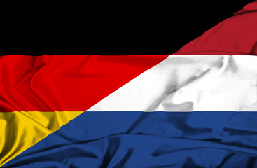 Waving flag of Netherlands and Germany