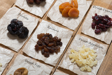 Various dried fruit on the table