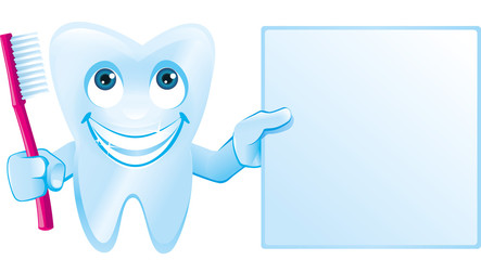 Zahn h&auml;lt Zahnb&uuml;rste und leeres Schild