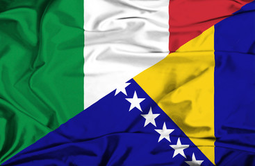 Waving flag of Bosnia and Herzegovina and Italy