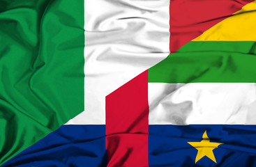 Waving flag of Central African Republic and Italy